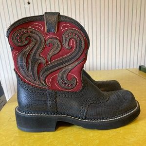 Ariat Fatbaby Red and Black Leather Boots Western 8.5B